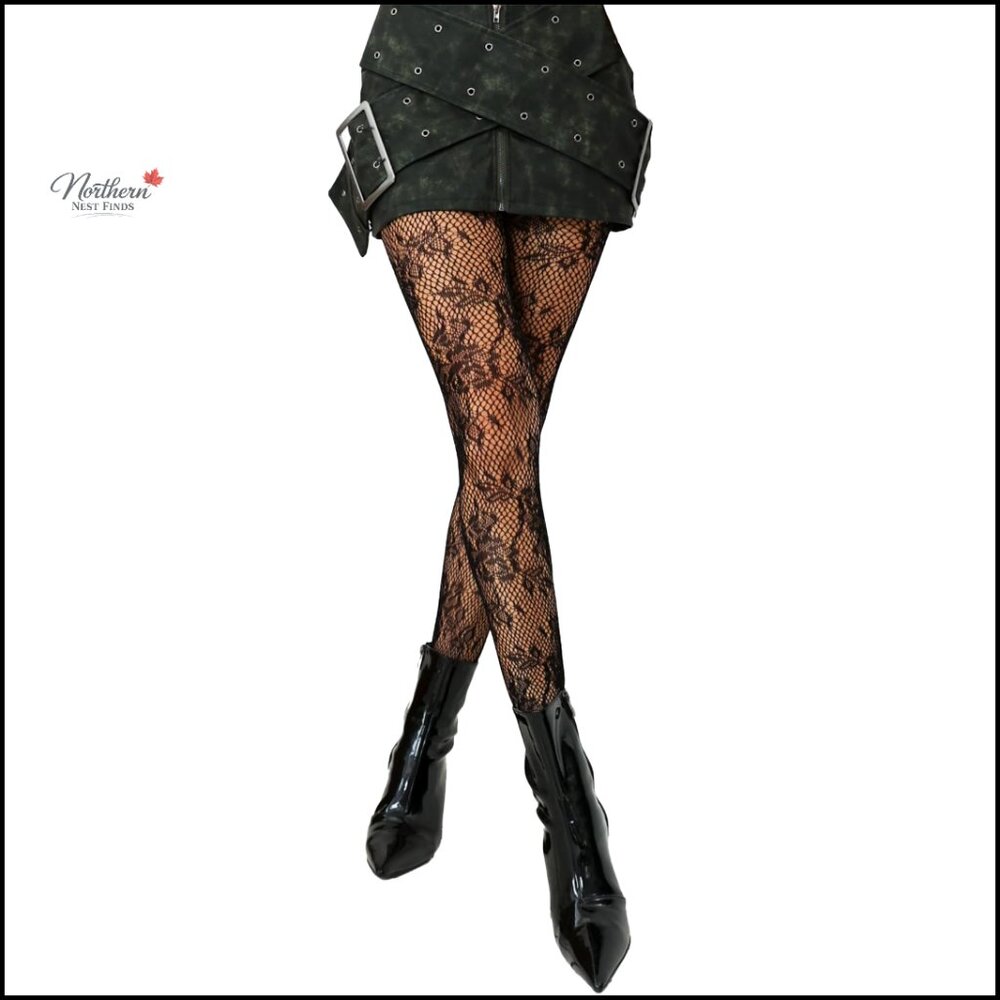 Floral Fishnet Tights High Waist Stretchy Stockings One Size